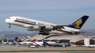 A Singapore Airlines Airbus A380 taking off