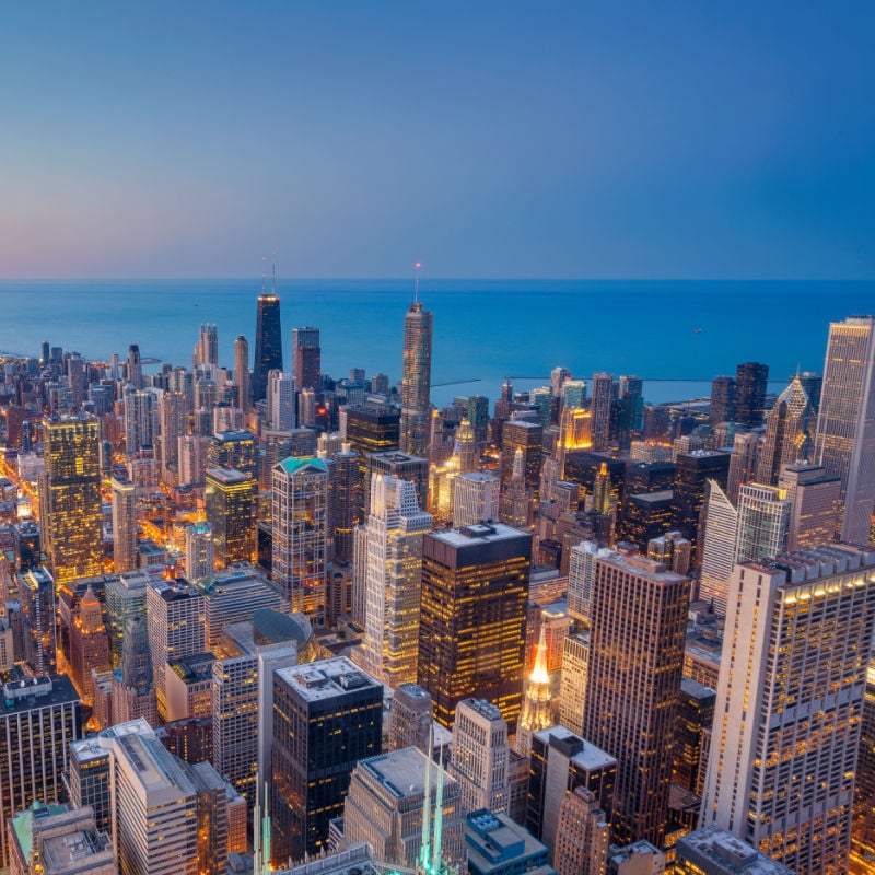 Skyline of Chicago at dusk