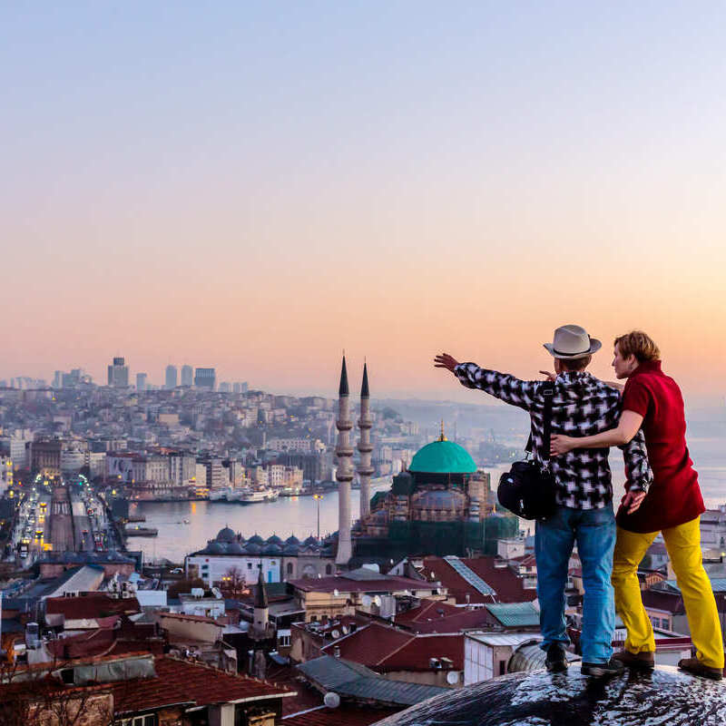 Couple of Tourists Enjoying The Istanbul European Side's Cityscape, Turkey