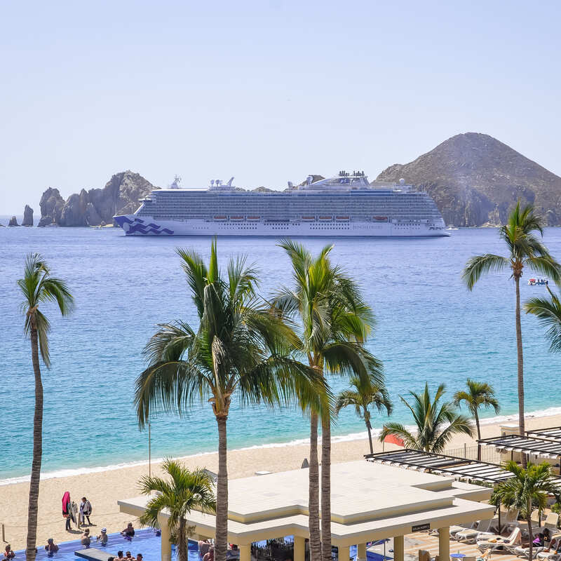 Cruise Ship Approaching Los Cabos In The Pacific Coast Of Mexico