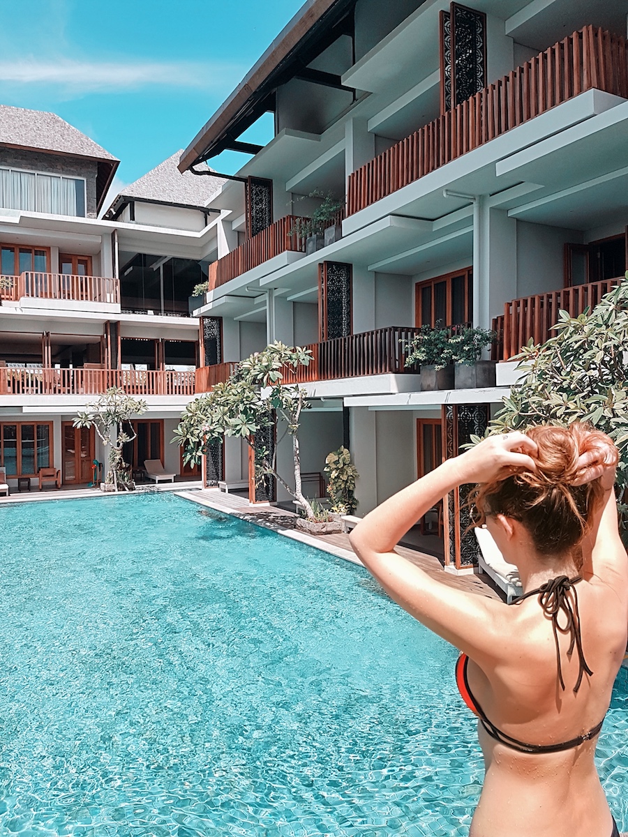 Best pool access hotel rooms in Bali - Kashlee Kucheran at pool