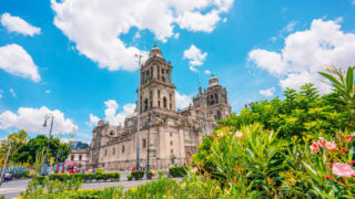 Mexican cathedral under the blue sky in CDMX
