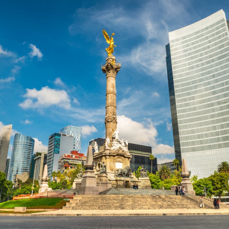 The Angel of Independence stands in the center of a roundabout in Mexico City, Mexico