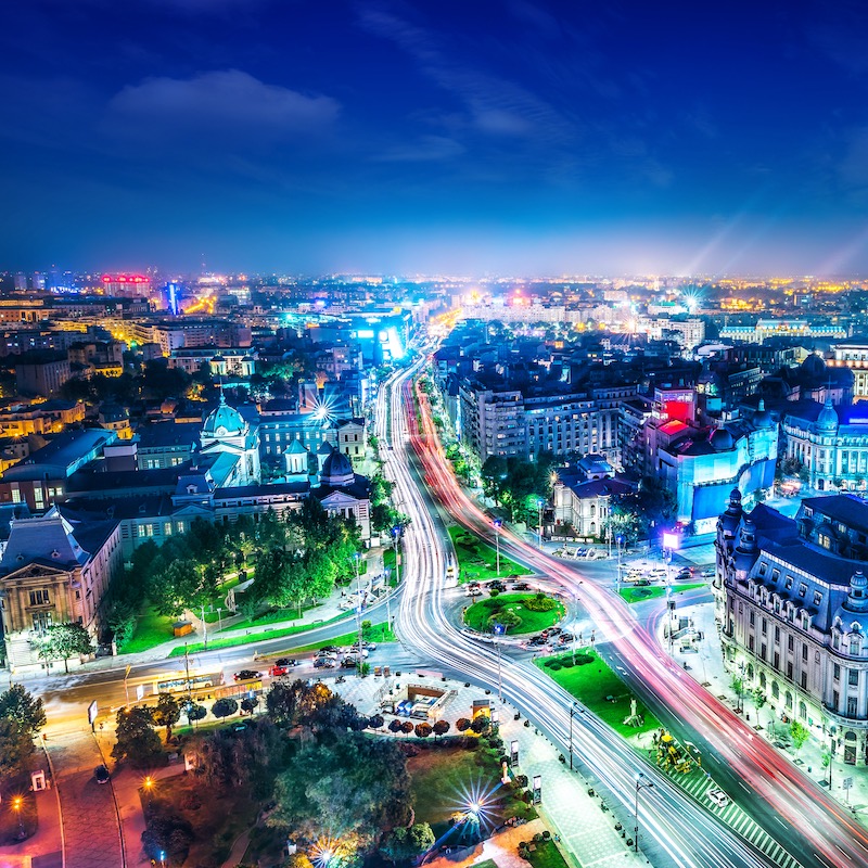 The city of Bucharest at night