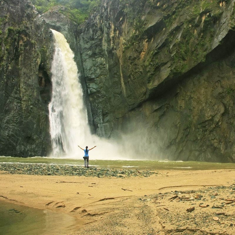 woman at waterfall in Dominican Republic
