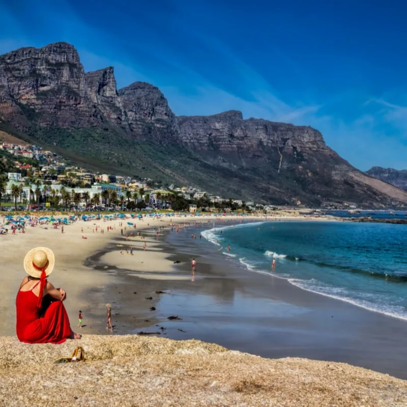 Beach at Camps Bay before the twelve apostles in Cape Town, South Africa