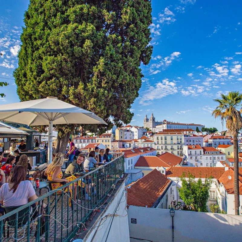 beautiful terrace during sunny day in Lisbon