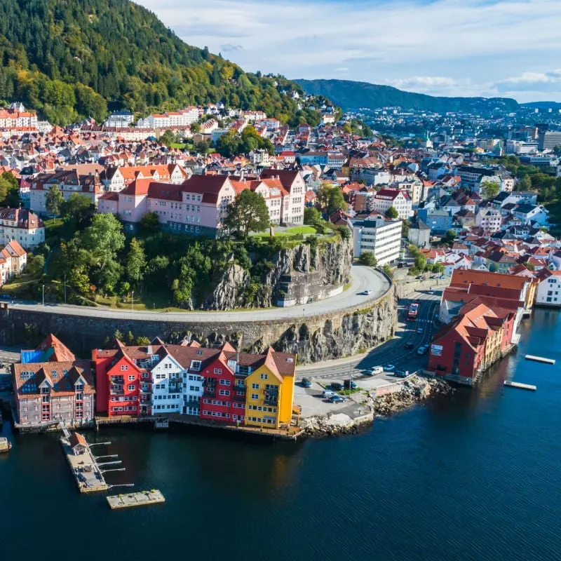 colorful buildings sit on the shore in Bergen Norway