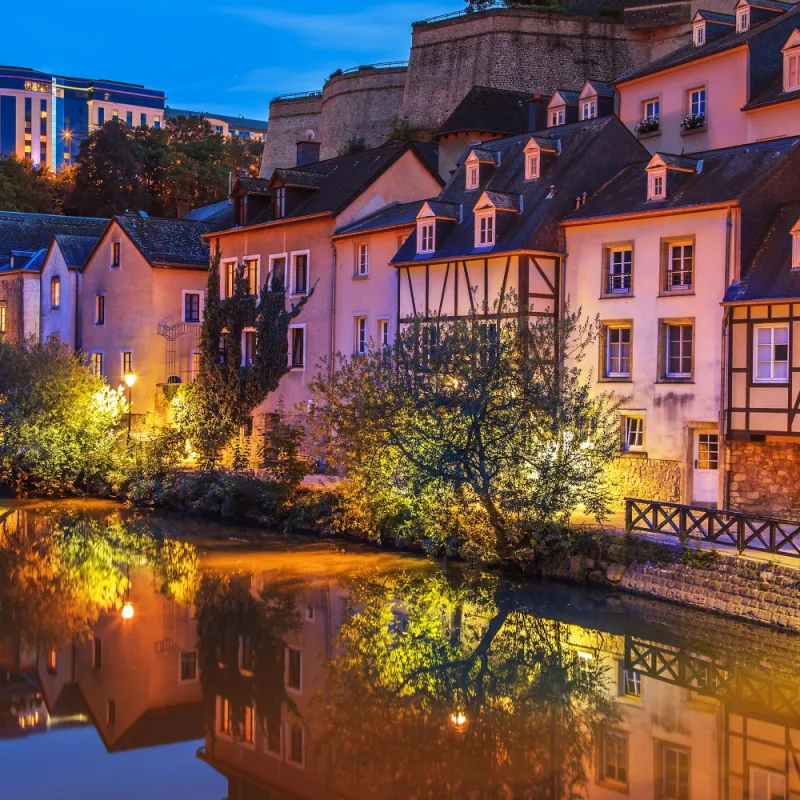 Cityscape of Luxembourg city in the evening, Luxembourg.