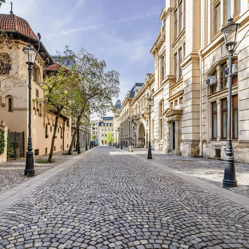 Cobbled Strada Postei In Bucharest Old Town, Romania, Eastern Europe