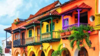 colombia spanish architecture blue sky bright houses
