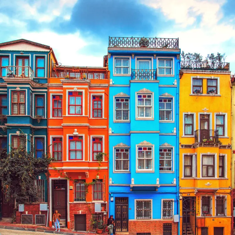 Colorful houses of Balat jewish district in Istanbul Turkey