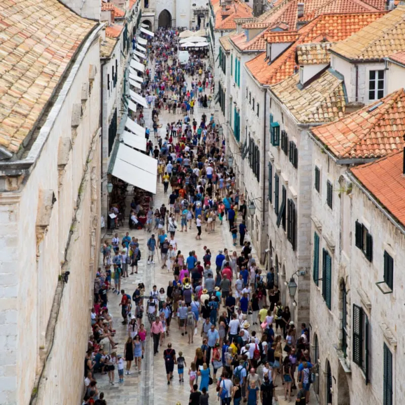 Crowd of people on the street of Dubrovnik city, Croatia