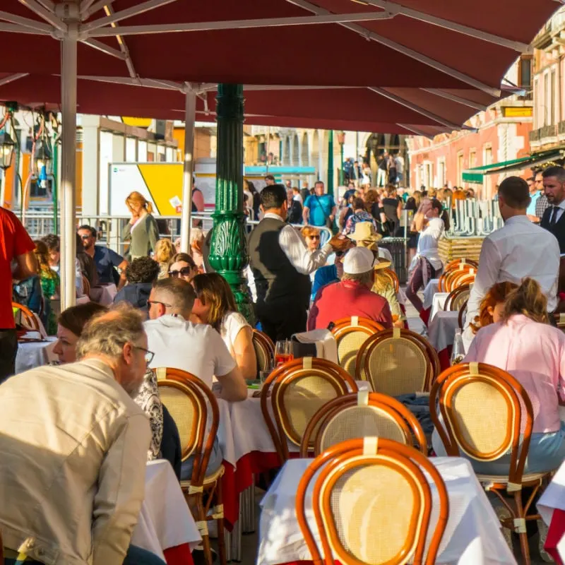 Crowded cafe in Venice, Italy