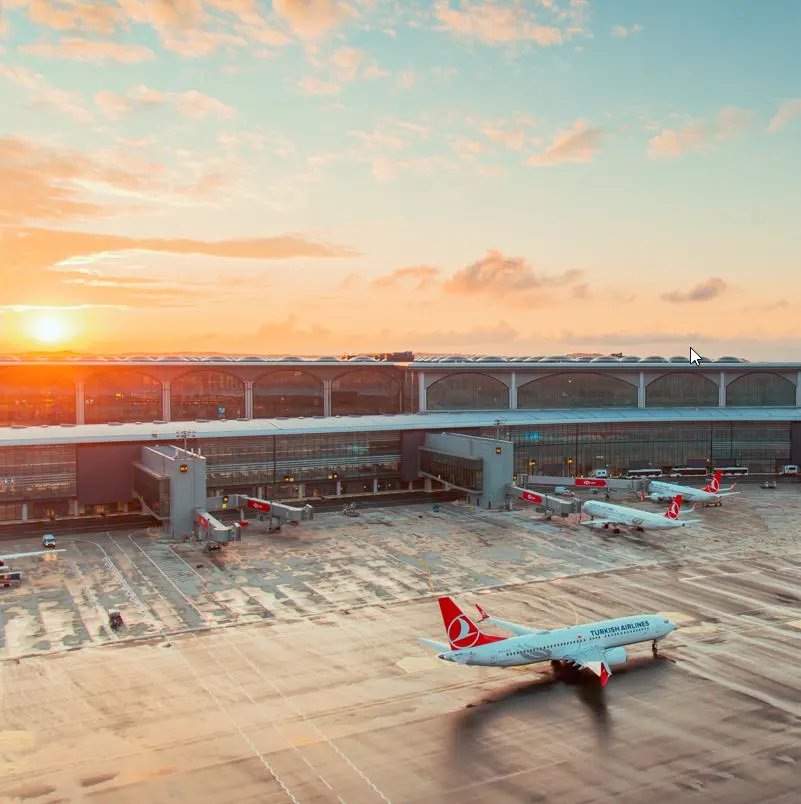 Istanbul airport with turkish airlines planes