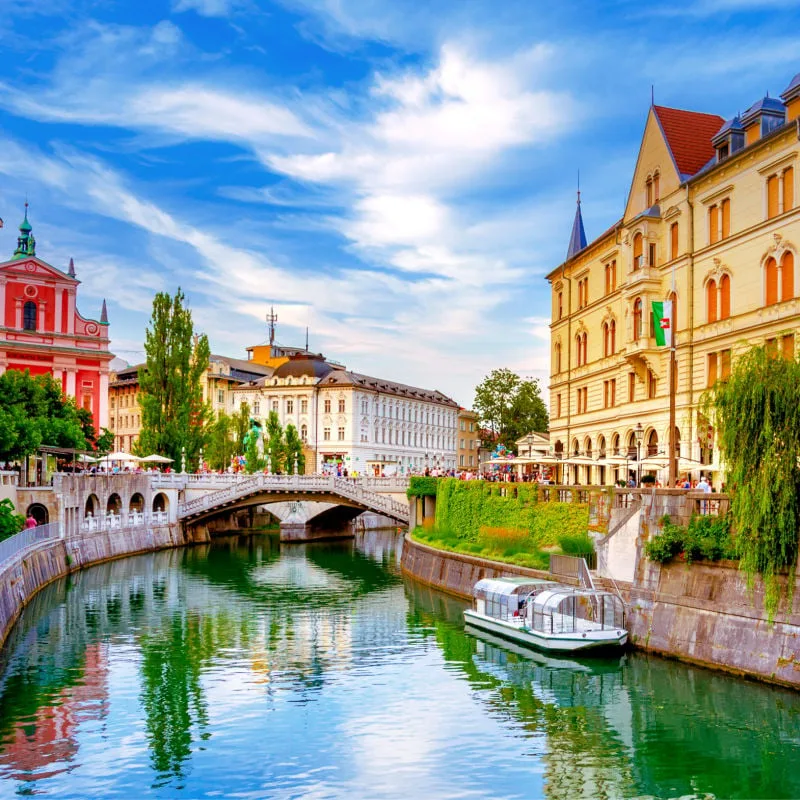 ljubljana slovenia colorful european buildings and river