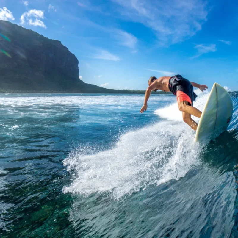 man surfing in Mauritius