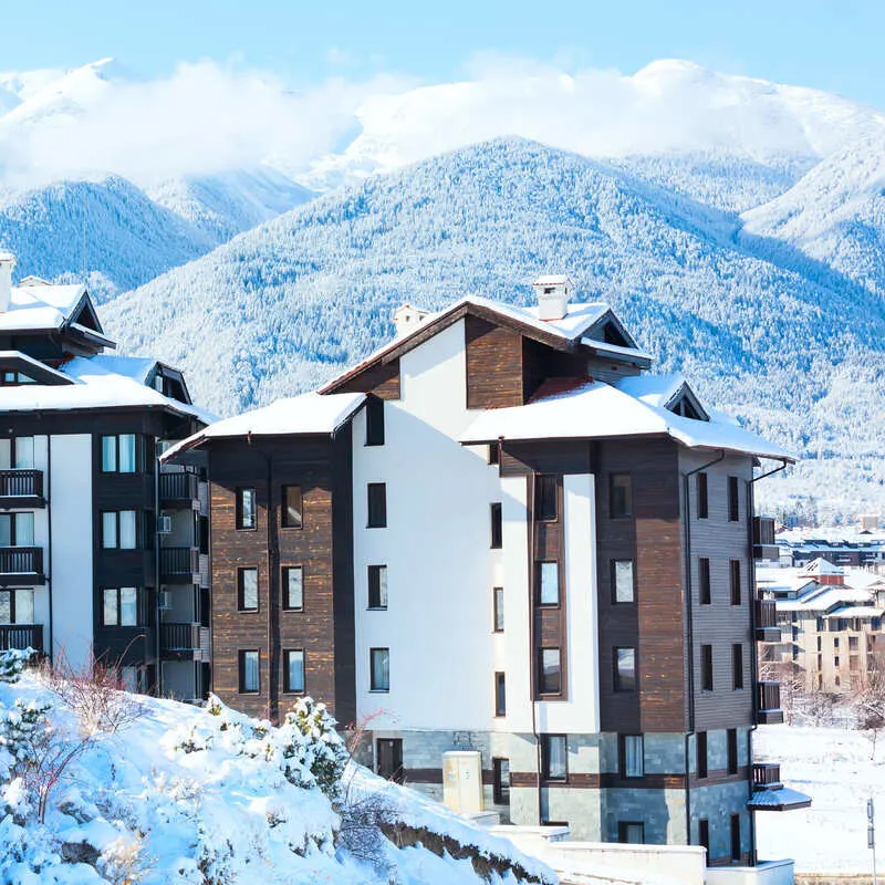 Modern Holiday Homes In Bansko Covered By Snow, Bulgaria, Eastern Europe