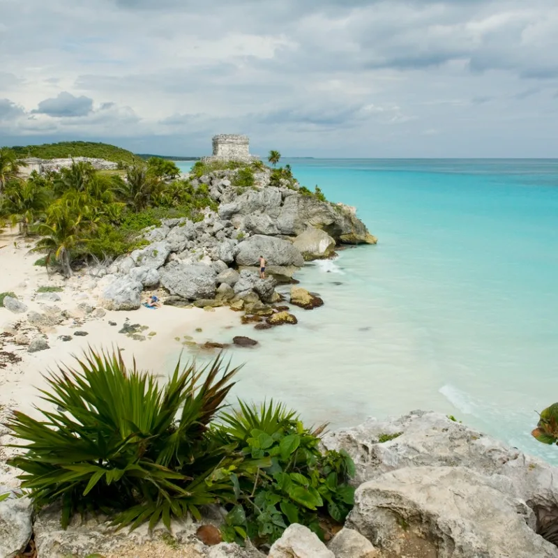 Panoramic Views Of The Ruins In Tulum, Riviera Maya, Quintana Roo, Mexico, Mexican Caribbean