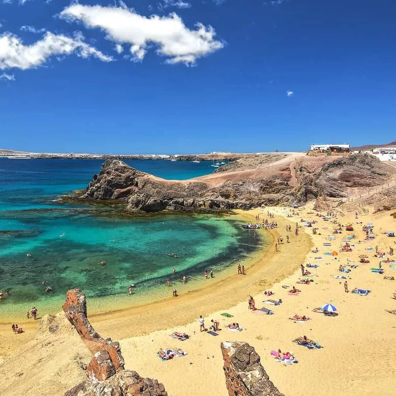 An overhead view of Papagayo Beach in Lanzarote, Spain