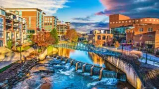 Reedy River and Skyline in Downtown Greenville South Carolina SC