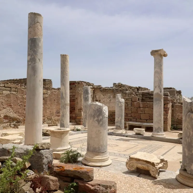 Ruins of a temple on the Cyclades island of Delos-Greece