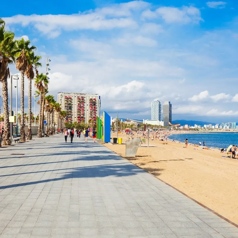 sidewalk in the Barceloneta Beach in Spain during sunny day