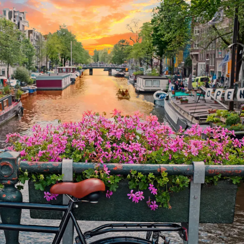 sunset on the canals of Amsterdam The Netherlands