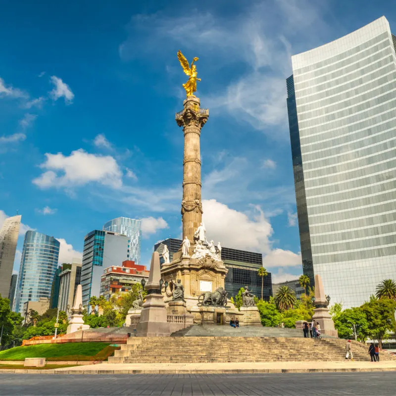 The Angel of Independence stands in the center of a roundabout in Mexico City, Mexico