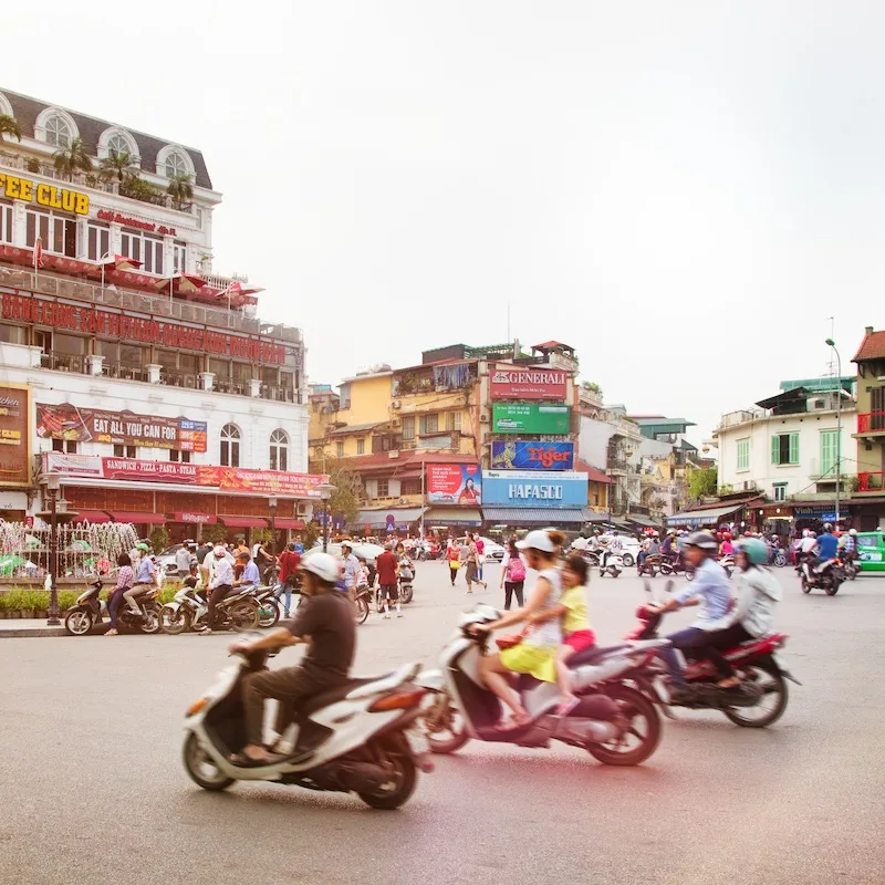 Mopeds in the city of Hanoi, Vietnam. 