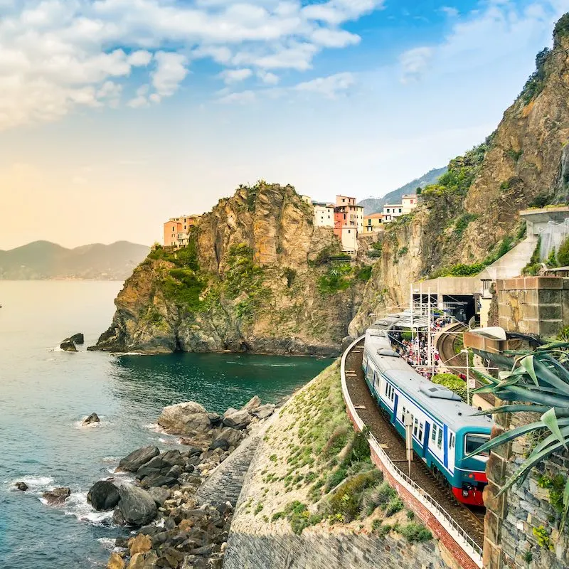 Train in the Italian coast Cinque Terre