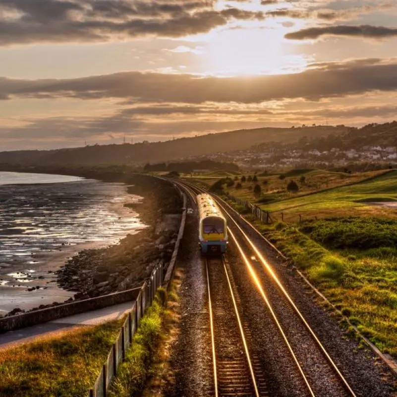 Train in UK at sunset