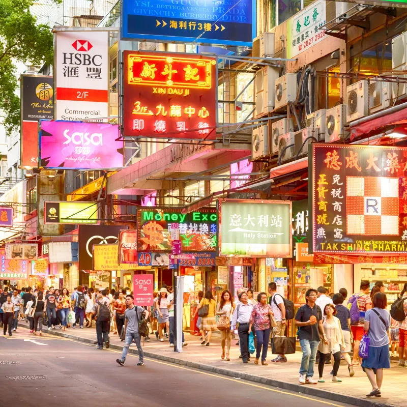 vibrant street in hong kong
