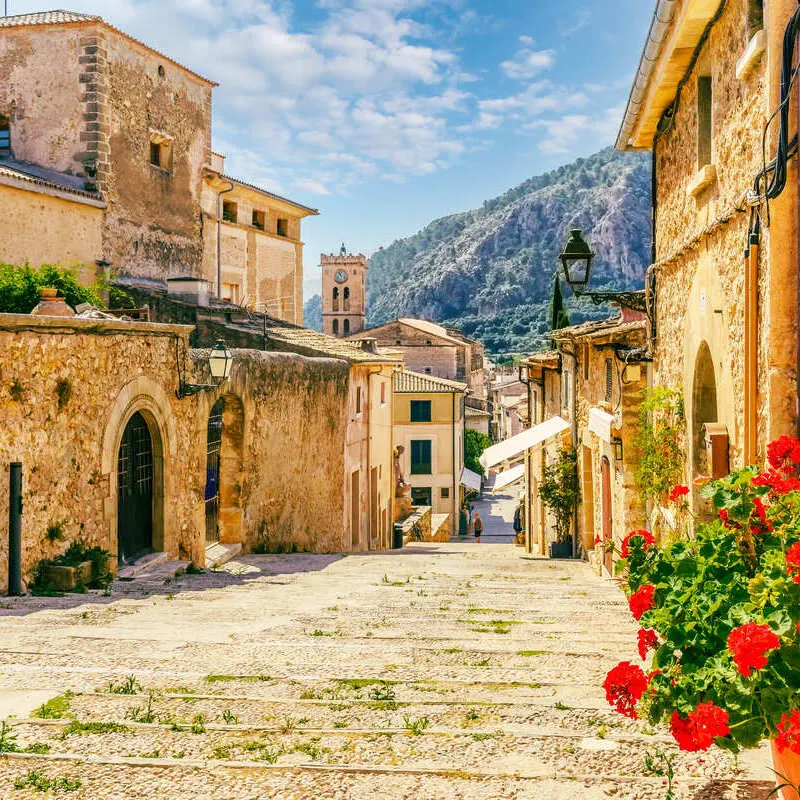 Village Of Polenca In Mallorca, A Balearic Island Of Spain In The Mediterranean Sea, Southern Europe