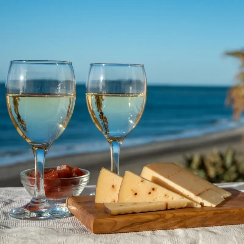 wine and tapas on the beach in Andalusia Spain