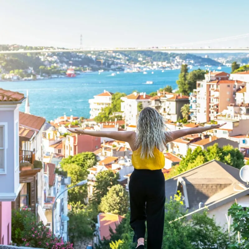 woman in istanbul looking out over the bosphorus